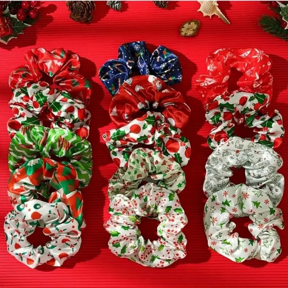 Christmas Hair Scrunchies Random 7 Festive Prints Colorful Patterns OS New